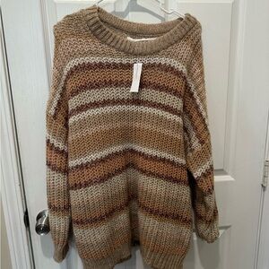 American Eagle Outfitters Brown and Tan Striped Sweater